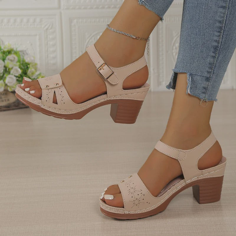 Dames Sandalen met Blokhak en Verstelbare Band - Comfortabele Zomer Schoenen