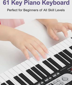 61-Toetsen Beginners Digitale Piano Keyboard Set met Microfoon, Koptelefoon, Standaard en Kruk