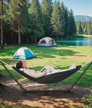 Draagbare Dubbele Hangmat met Onderstel - 250kg Capaciteit voor 2 Personen - Outdoor & Camping