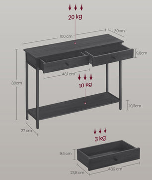 Stijlvolle Console Tafel met 2 Lades - Halmeubel, Bijzettafel of Sofa Tafel