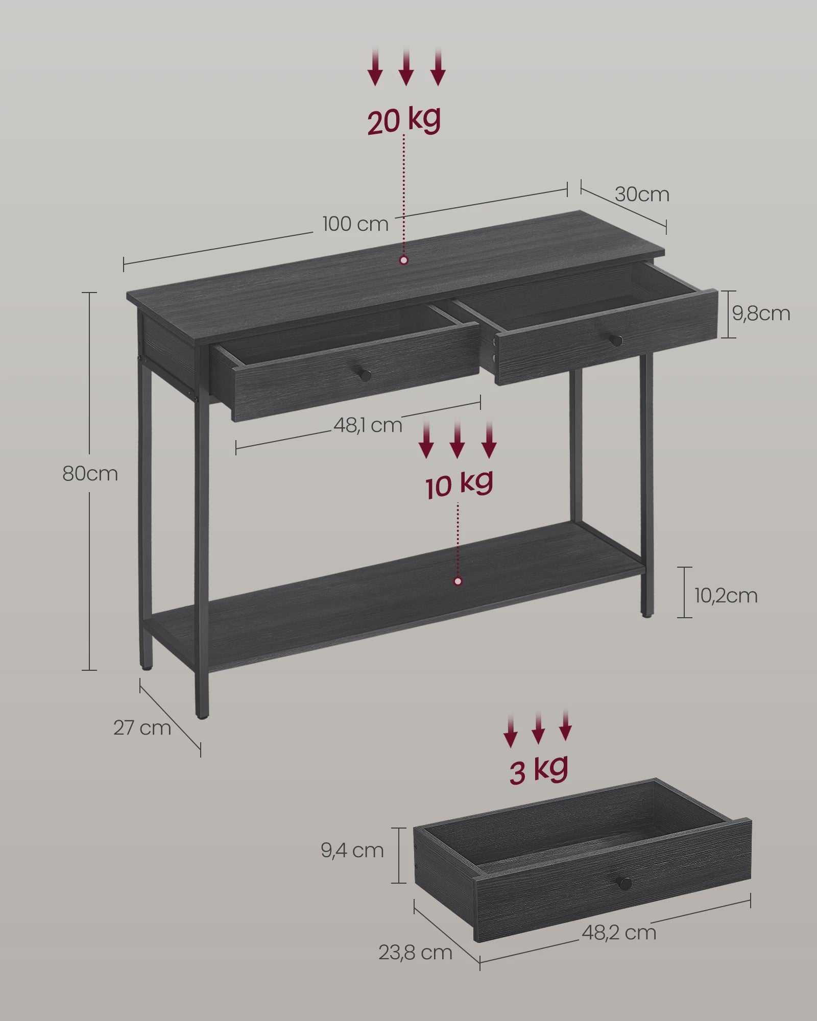Stijlvolle Console Tafel met 2 Lades - Halmeubel, Bijzettafel of Sofa Tafel
