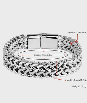 Stoere RVS Dubbele Riem Armband met Magnetische Sluiting - Visgraat Patroon