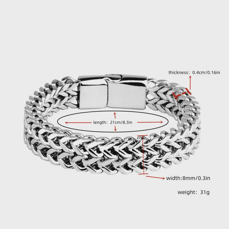Stoere RVS Dubbele Riem Armband met Magnetische Sluiting - Visgraat Patroon