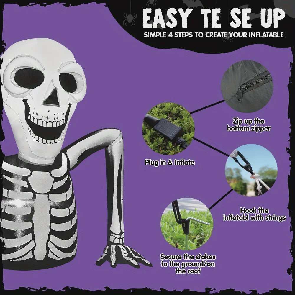 Opblaasbaar Skelet Halloween Decoratie - 5.5 FT Buiten Tuin Versiering met LED Verlichting