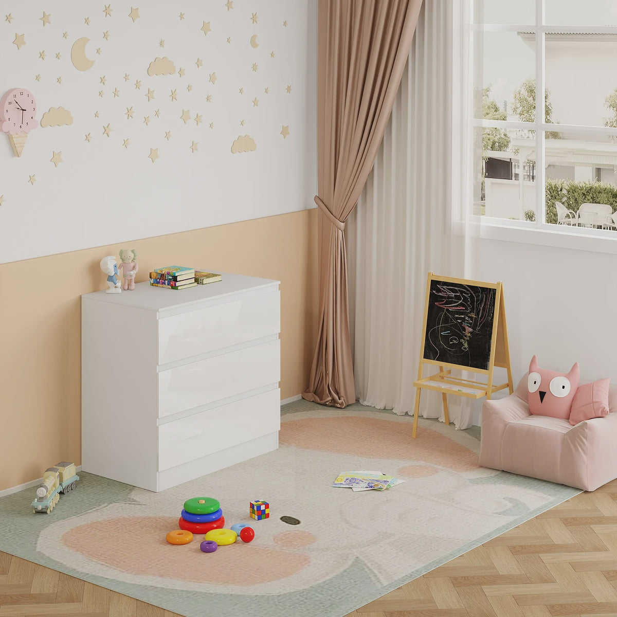 Moderne Witte Ladekast met 3 Lades - Stijlvolle Opbergkast voor Slaapkamer, Woonkamer of Bureau