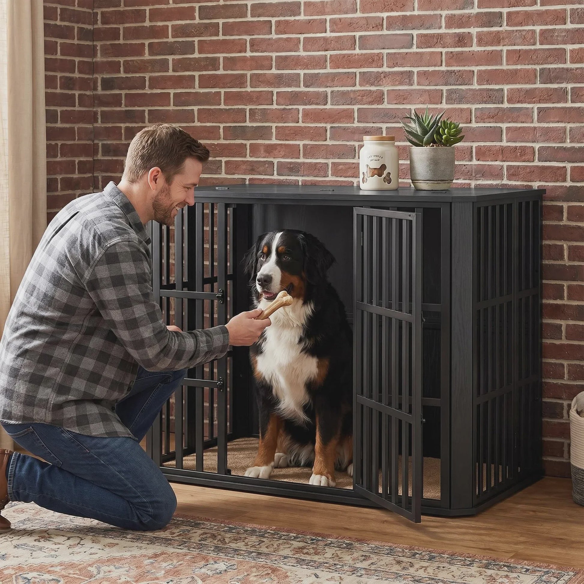Luxe Houten Hondenkennel met Dubbele Deuren en Bovenklep - 120x75x81 cm