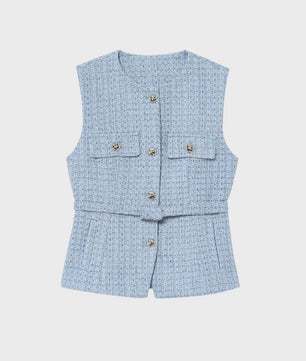 Chic Dames Gilet van Tweed met Riem - Mouwloos & Stijlvol Bovenstuk
