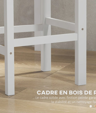 Set van 2 Houten Barkrukken - Landelijke Stijl, 60cm Hoog met Voetensteun - Wit