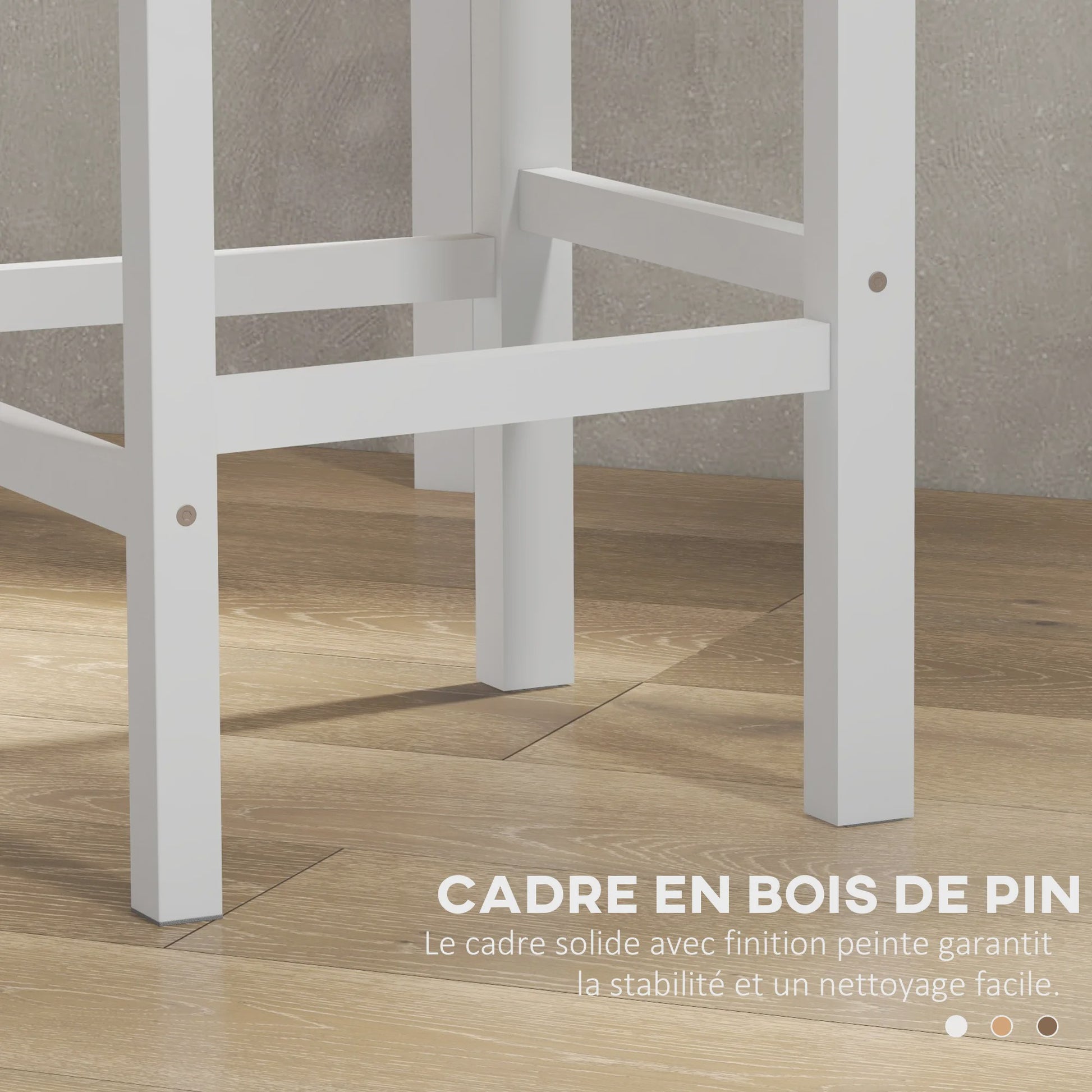 Set van 2 Houten Barkrukken - Landelijke Stijl, 60cm Hoog met Voetensteun - Wit