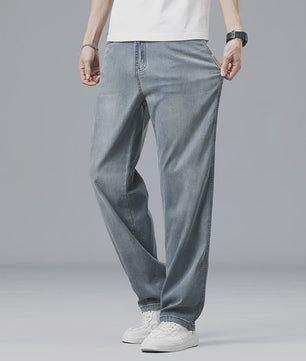 Luchtige Lyocell Heren Jeans - Zomer Broek met Loose Fit & Elastische Taille