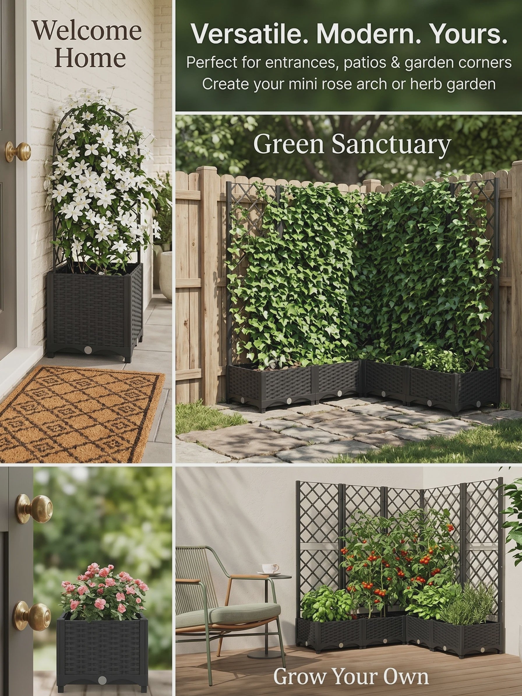 Zwarte Plantenbak met Trellis 120x120x121.5 cm - Verticale Tuin