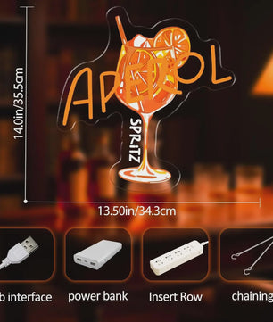 Aperol Spritz Neon Sign LED Cocktail Neon Light for Home Bar Man Cave Kitchen Party Decor Spritz Lover Gift USB Powered Dimmable