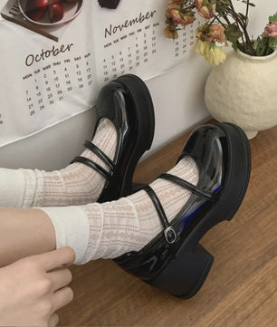 Dames Mary Jane Platform Schoenen met Blokhak en Kruisband - Vintage Gothic Stijl