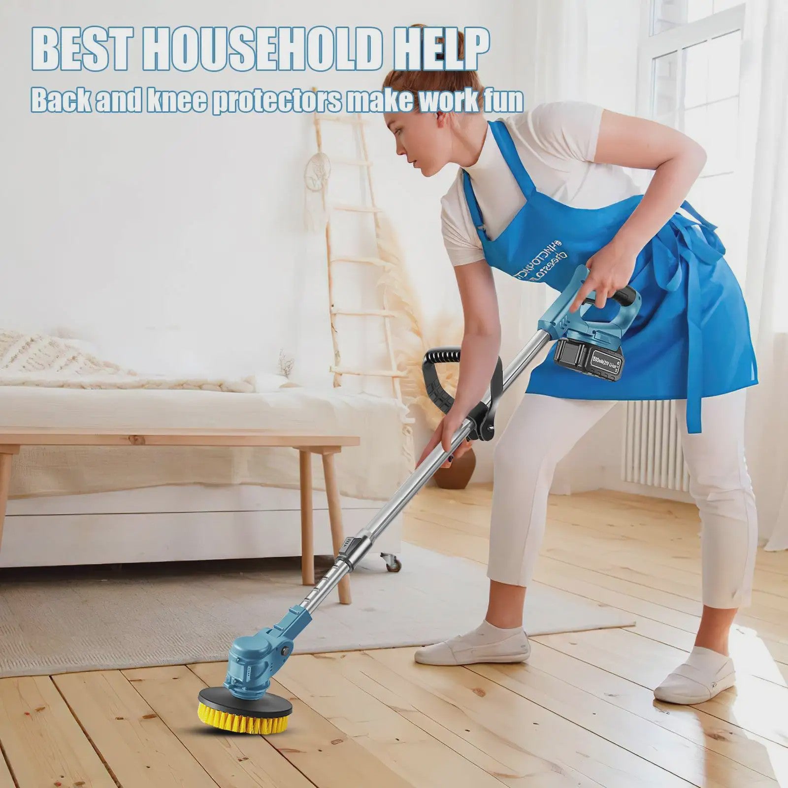 Draadloze Spin Scrubber: 800W Elektrische Schoonmaakborstel met Telescoopsteel & 21V Batterij