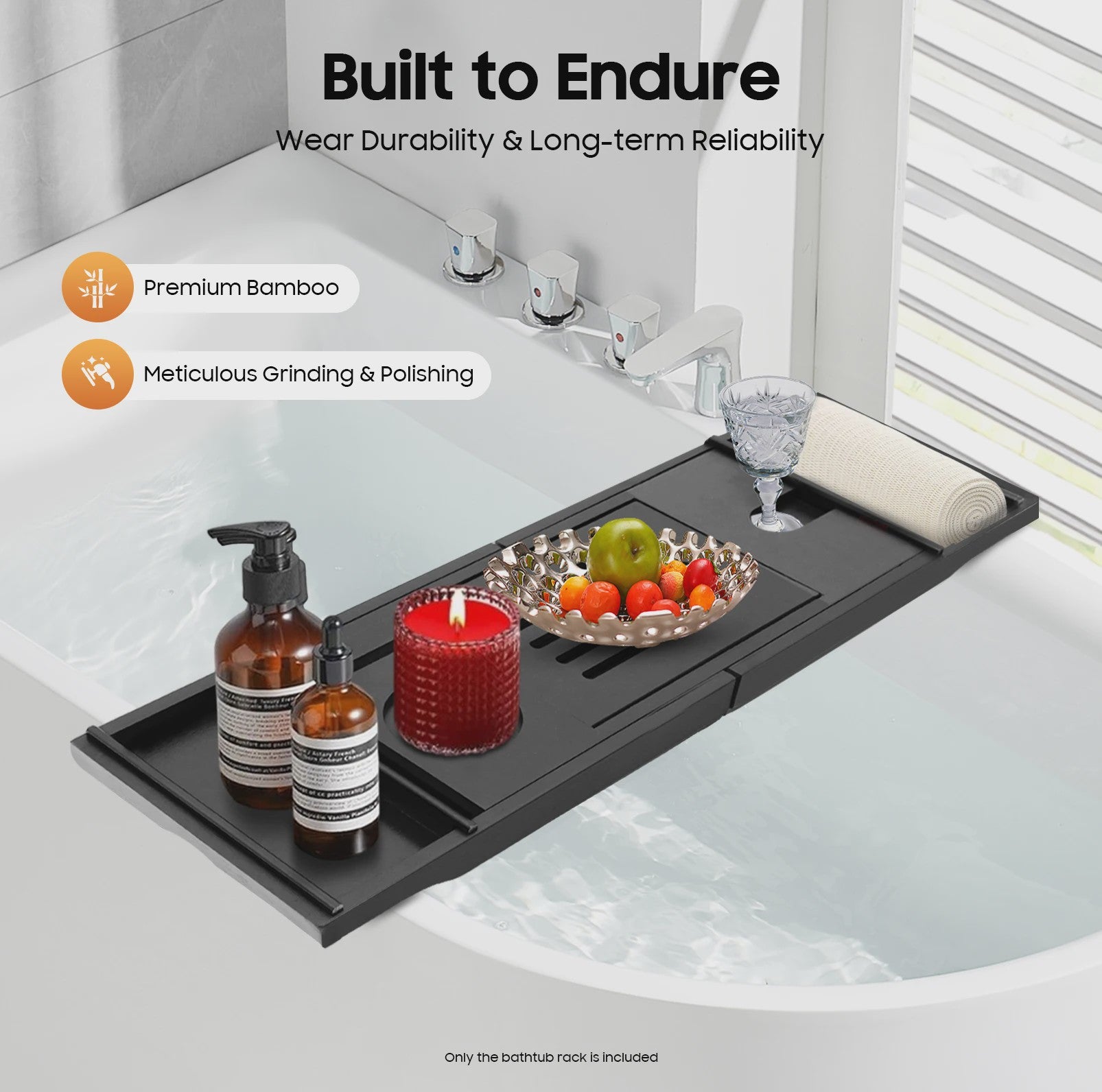 Verstelbare Badkuip Tray met Wijnglas & Tablet Houder - Luxe Bad Accessoire Organizer