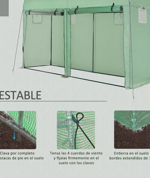 Outsunny Greenhouse Tunnel Garden Shed Greenhouse with 4 Windows and 2 Doors Made of Pe and Steel 300X100X200 cm Green