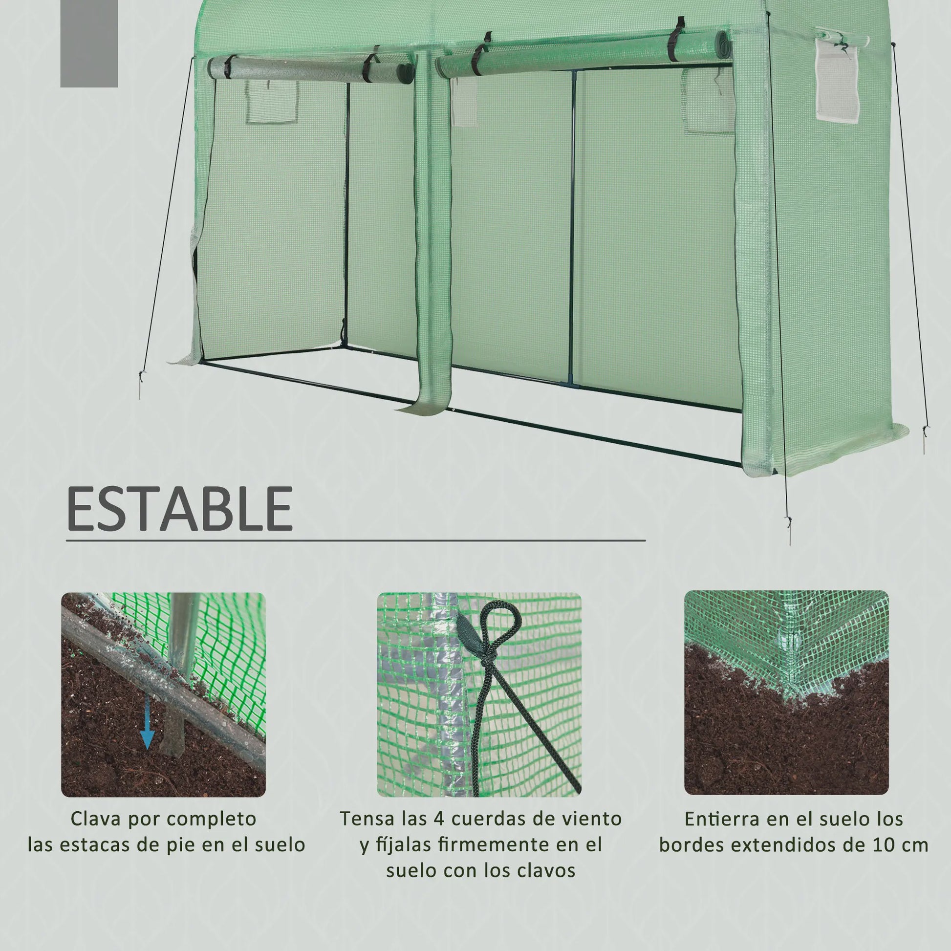 Outsunny Greenhouse Tunnel Garden Shed Greenhouse with 4 Windows and 2 Doors Made of Pe and Steel 300X100X200 cm Green