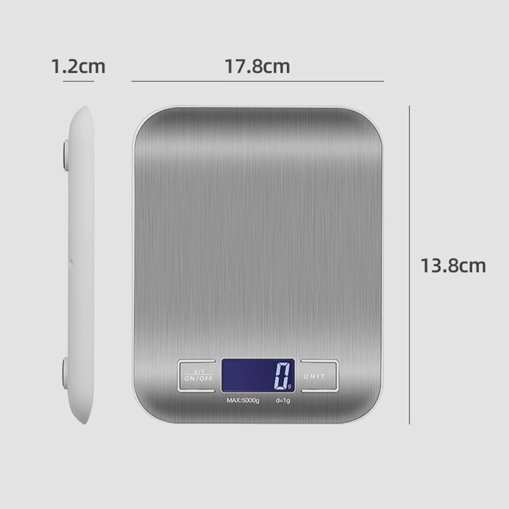 RVS Keukenweegschaal 5kg/1g - Precisie Digitale Voedselweegschaal met LCD Display