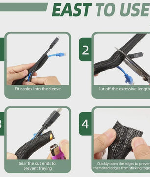 Zwarte PET Kabel Sleeve - Uitbreidbaar, Zelfsluitend & Splitbaar voor Kabelbeheer (3-50mm)