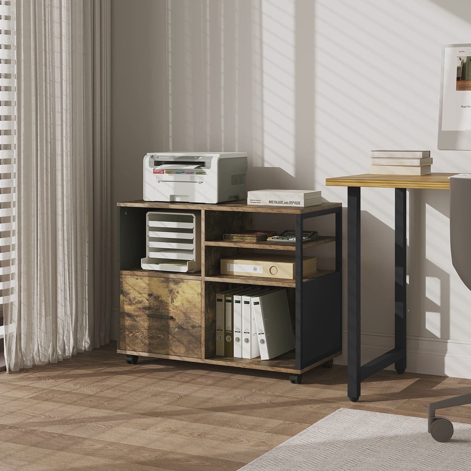 Mobiel Archiefkast Bureau met Wielen, Lades en Opbergvakken - Industrieel Design