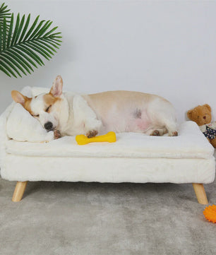 Luxe Verhoogd Hondensofa Bed met Rugleuning & Pluche Kussen - Stijlvolle Lounger voor Kleine/Middelgrote Honden & Katten
