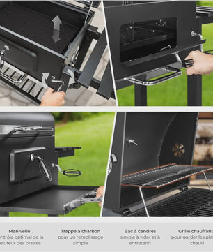 Zwarte Trolley Barbecue met Wielen, Deksel en Thermometer - 115x68x107 cm