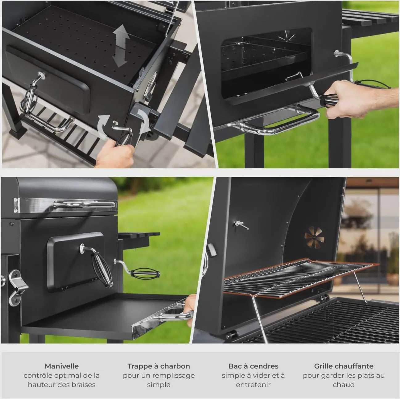 Zwarte Trolley Barbecue met Wielen, Deksel en Thermometer - 115x68x107 cm