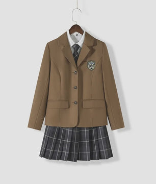 Japans JK Uniform Set: Preppy Blazer met Geruite Plooijurk - Schoolkleding Dames Herfst/Winter