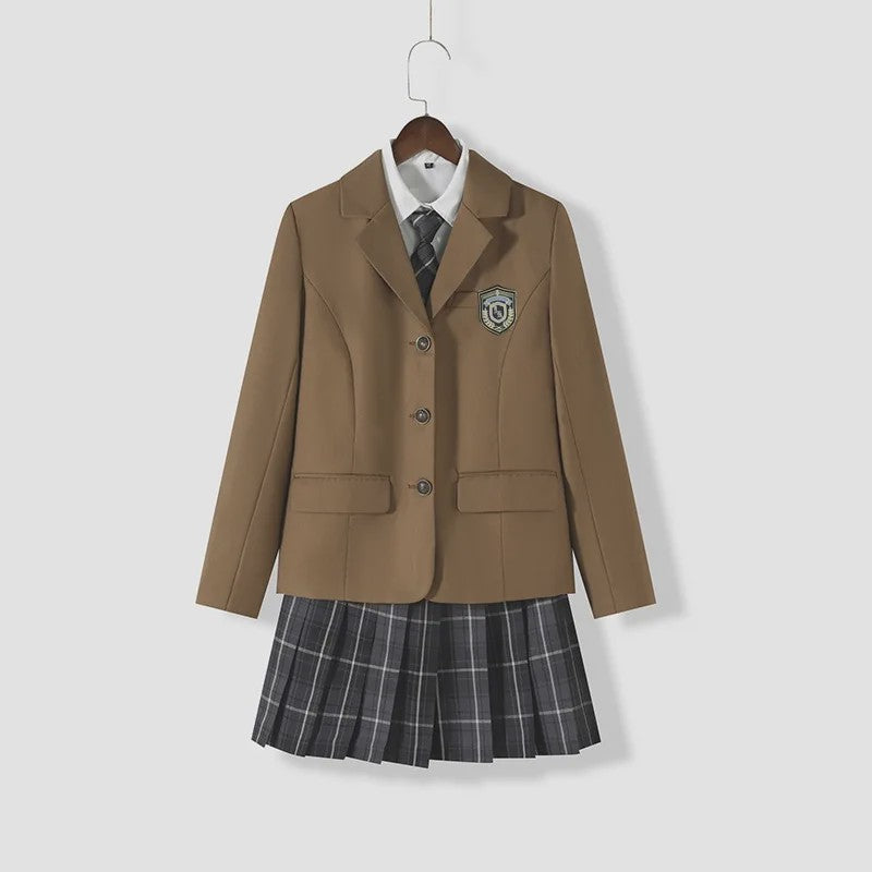 Japans JK Uniform Set: Preppy Blazer met Geruite Plooijurk - Schoolkleding Dames Herfst/Winter
