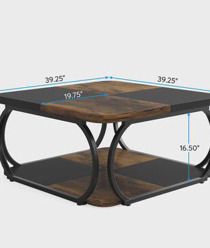 Industriële Salontafel met 2 Niveaus - 100 cm Vierkant - Metaal & Hout-look