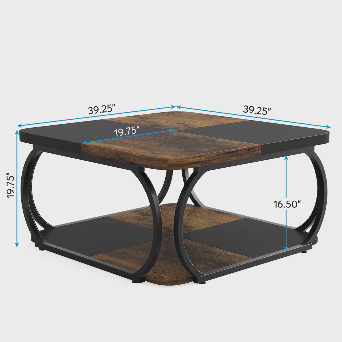Industriële Salontafel met 2 Niveaus - 100 cm Vierkant - Metaal & Hout-look