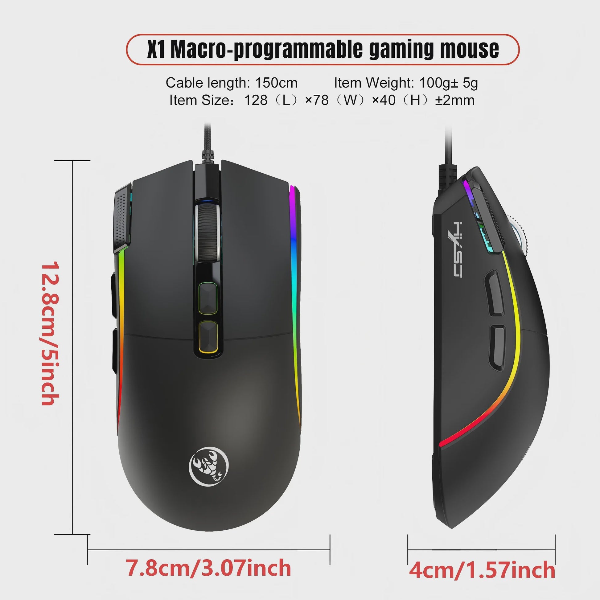 HXSJ X1 Bedrade Gaming Muis: Ergonomisch, RGB Verlichting, 8 Macro Knoppen & 7200 DPI