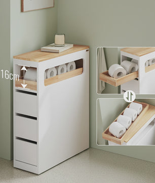 Smalle Badkamerkast met 3 Lades en Afneembare Tray - Houten Bovenblad