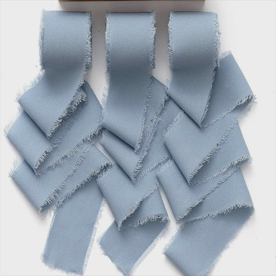 Handgemaakte Satijn Chiffon Lint Set - 3 Rollen van 5m met Rafeleffect voor Bruiloft, Cadeau & DIY Decoratie