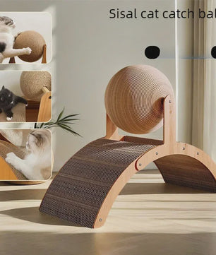 2-in-1 Kattenkrabbal met Houten Structuur en Sisal Krabplank