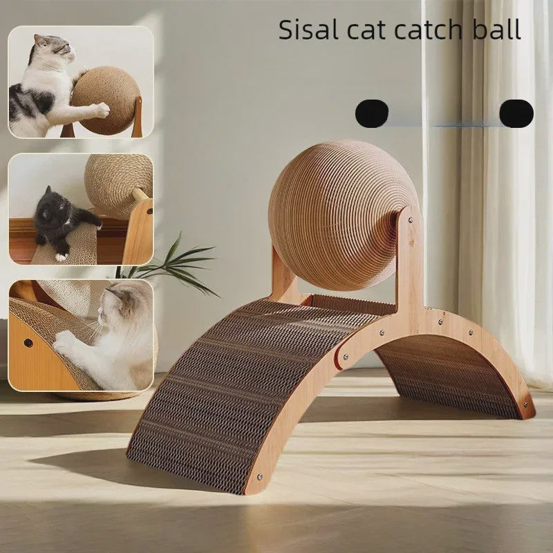 2-in-1 Kattenkrabbal met Houten Structuur en Sisal Krabplank