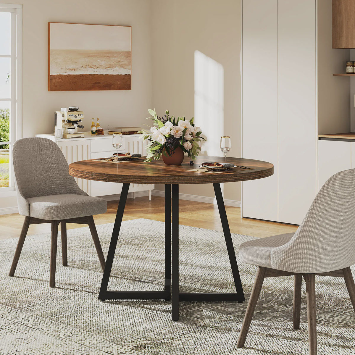 Ronde Eettafel 80cm voor 2-4 Personen - Industrieel Design met Metalen Onderstel
