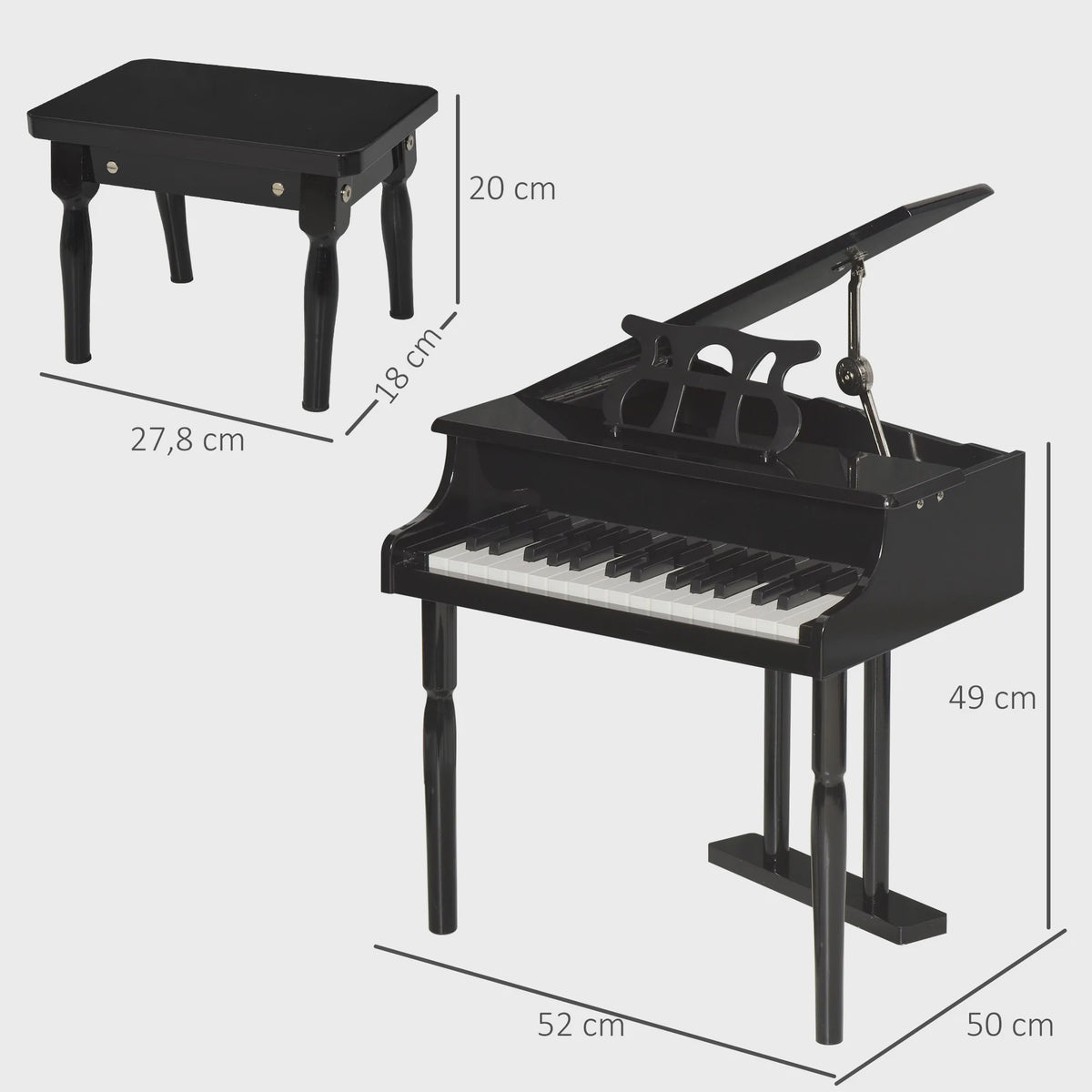 Homcom Grand Piano with Stand Stool Wooden Musical Toy 52X50X49 cm