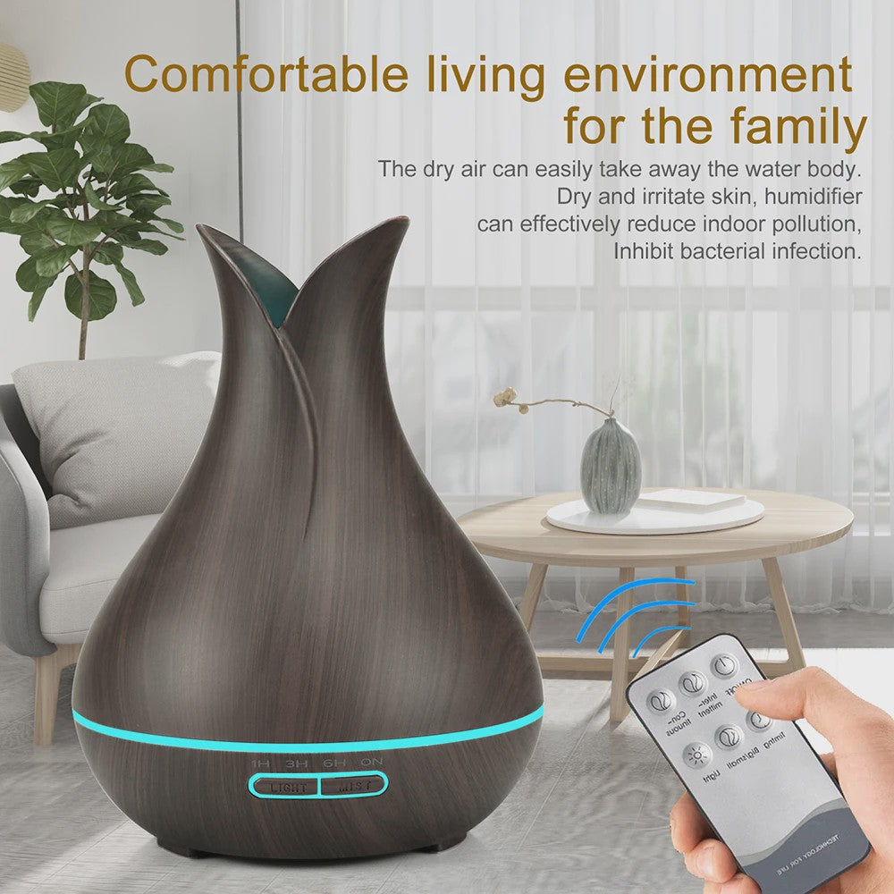 Aroma Diffuser met Houtnerf Design, 7 Kleuren LED en Afstandsbediening