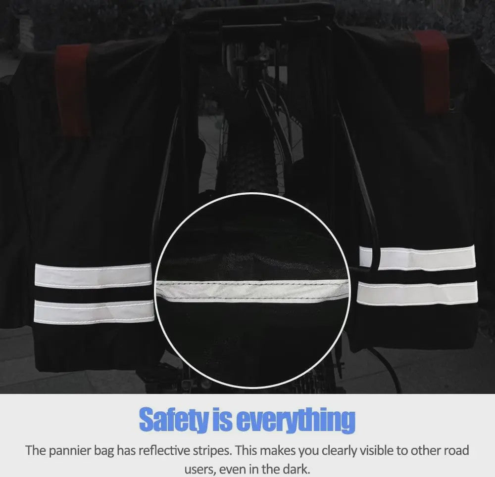 Dubbele Waterdichte Fietstas Achterdrager 30L - Ideaal voor Lange Fietstochten met Reflecterende Details