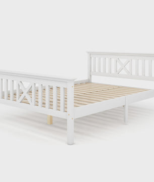 Wit Massief Grenenhouten Tweepersoonsbed 140x200 cm met Lattenbodem en Stijlvol Hoofdbord