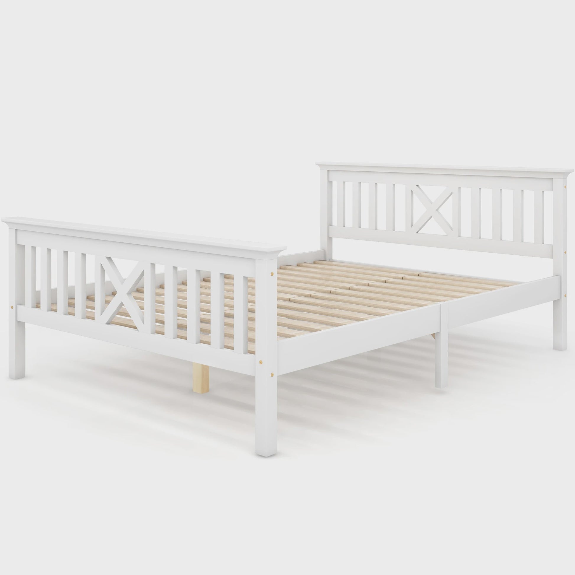 Wit Massief Grenenhouten Tweepersoonsbed 140x200 cm met Lattenbodem en Stijlvol Hoofdbord