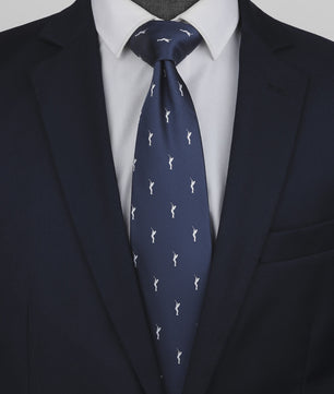 Navy Blauwe Heren Stropdas met Golfspeler Patroon - 146cm
