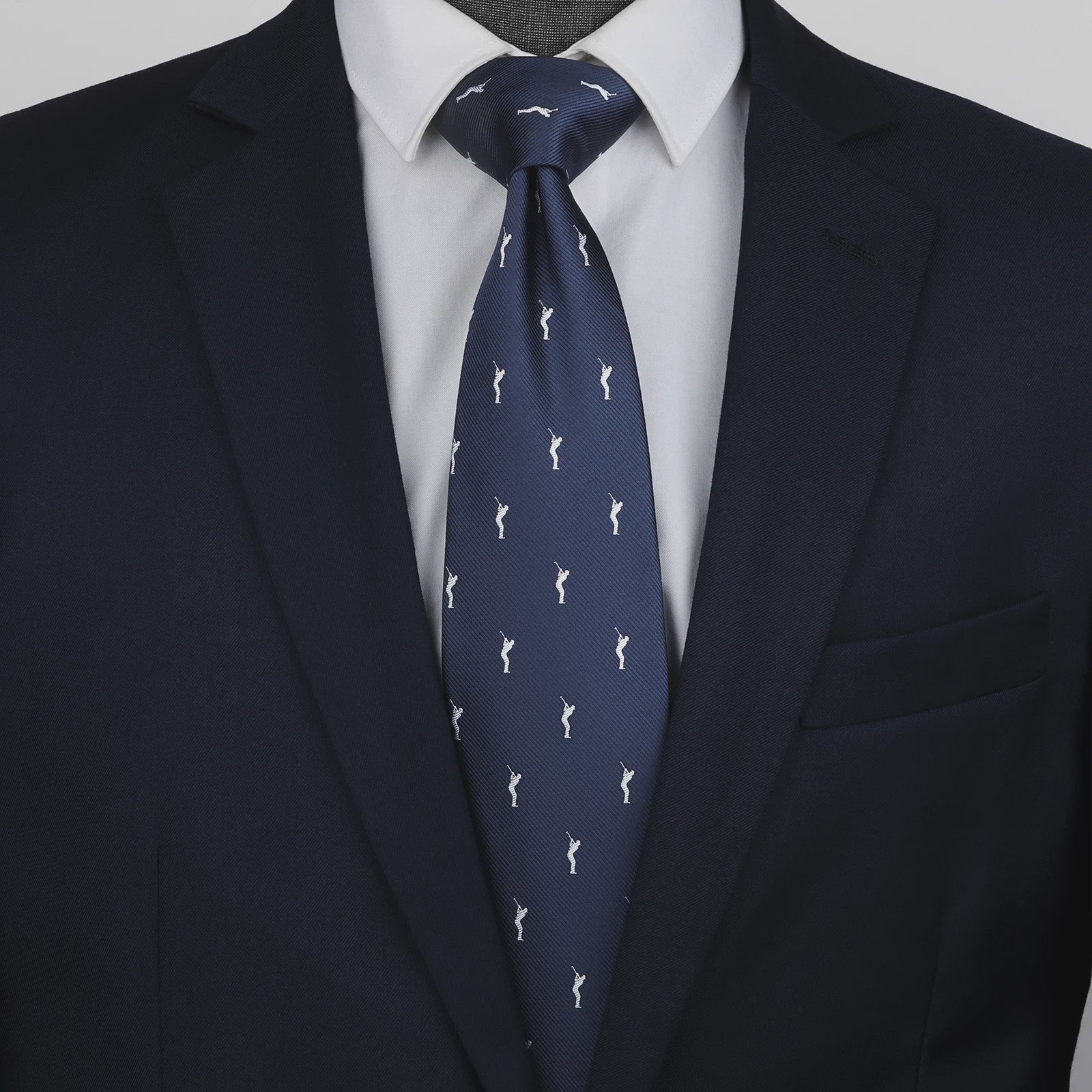 Navy Blauwe Heren Stropdas met Golfspeler Patroon - 146cm
