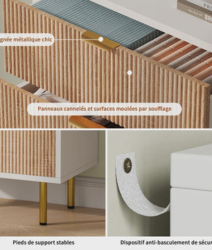 Ladekast met 5 Laden - Witte Commode met Naturel Houtstructuur, Gouden Handgrepen & Soft-Close