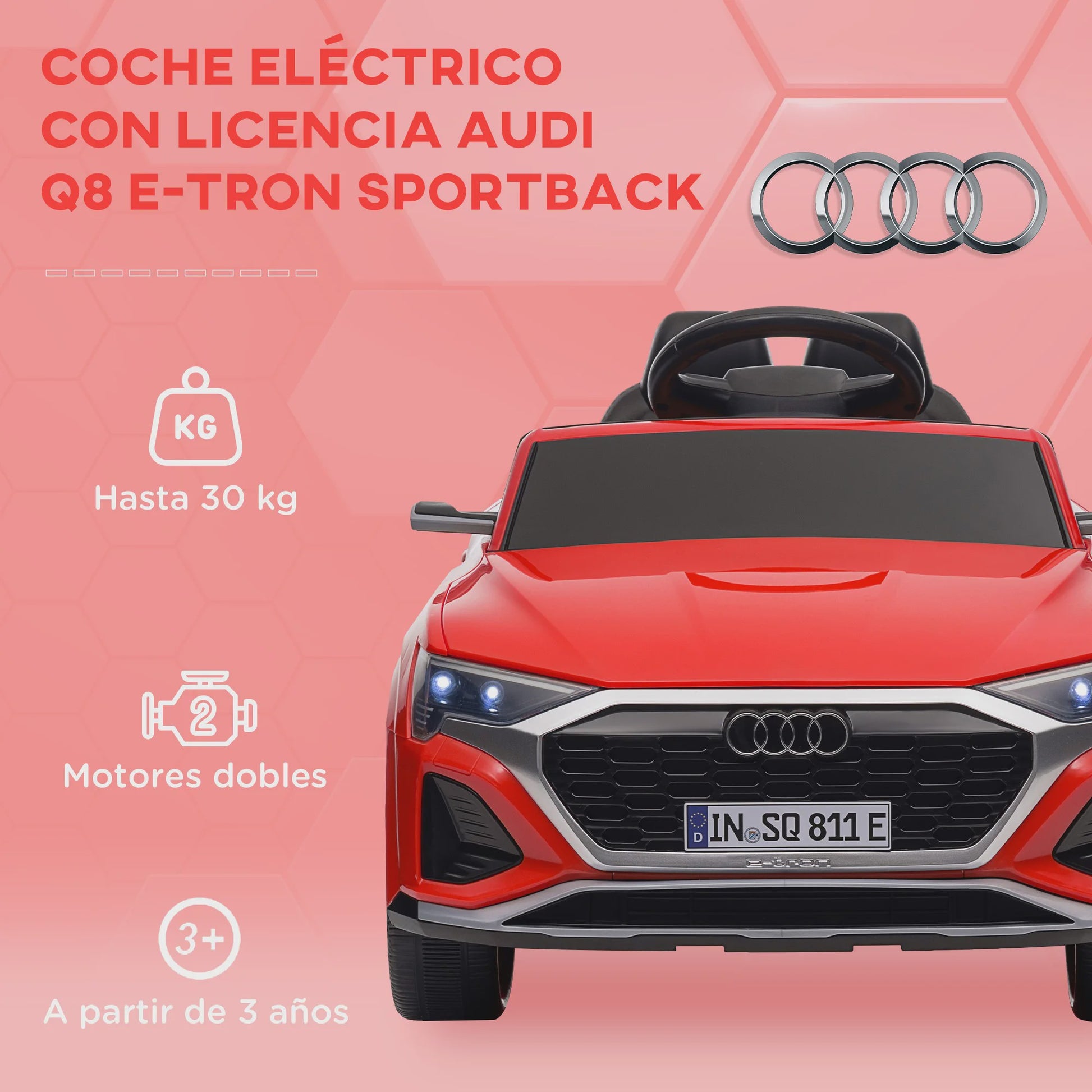 Elektrische Kinderauto Audi Q8 E-tron Sportback - Licentie, Afstandsbediening, Licht & Geluid - Grijs