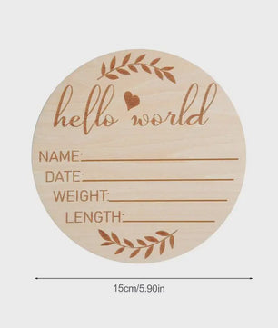 Houten Geboorte Aankondiging Bord 'Hello World' - Baby Welkom Teken voor Foto's