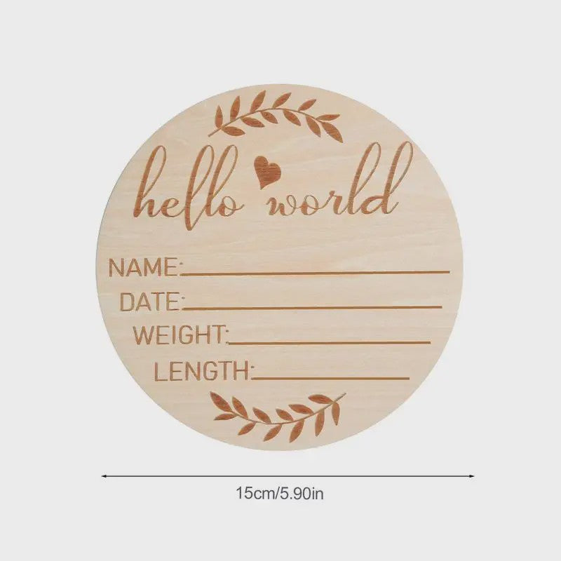 Houten Geboorte Aankondiging Bord 'Hello World' - Baby Welkom Teken voor Foto's