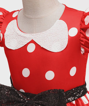 Minnie Mouse Jurk Meisjes Rood Polka Dot met Grote Pailletten Strik - Feestjurk