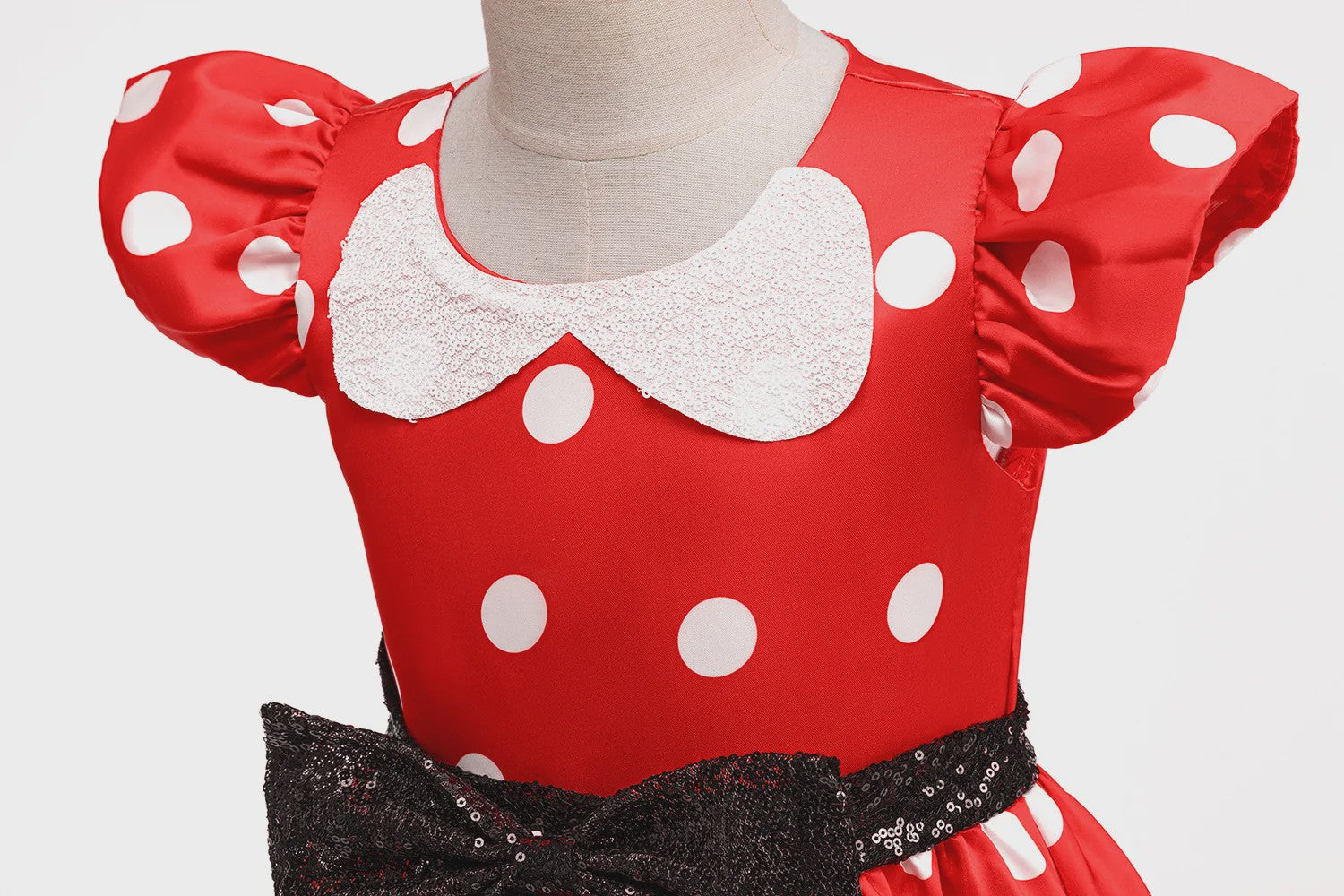 Minnie Mouse Jurk Meisjes Rood Polka Dot met Grote Pailletten Strik - Feestjurk